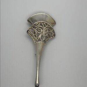 Vintage Art Deco Design With Swirl Cutouts 3⅛" Long Silver Tone Brooch